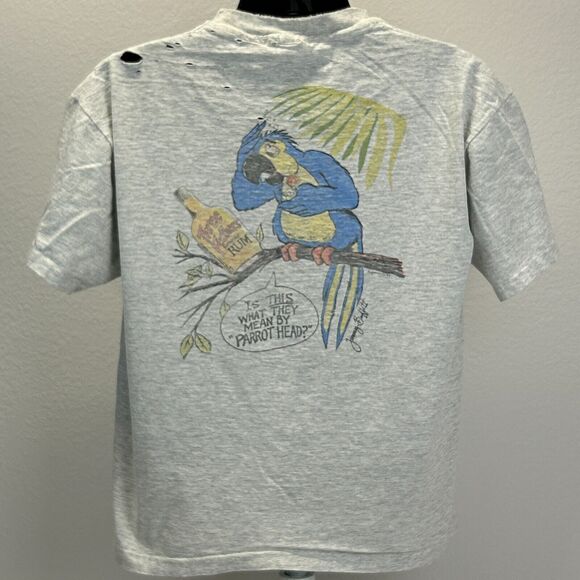 Vintage 90s Distressed Jimmy Buffett T Shirt Drunk Parrot Head Gray Mens L Large - Picture 3 of 14